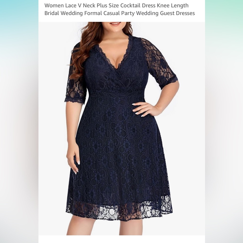 Navy Lace V-Neck Dress